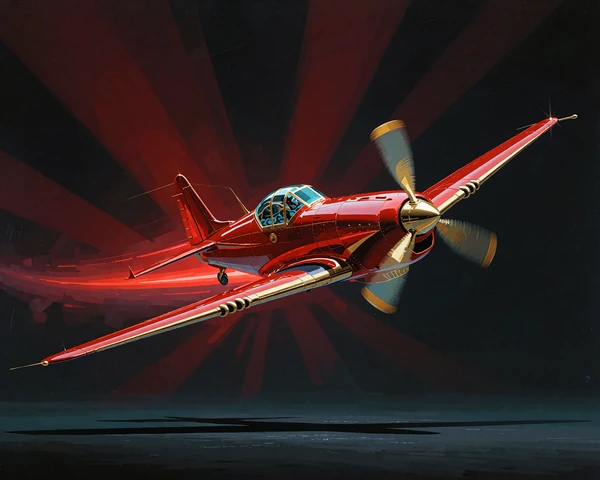 Rødt propelfly stiger diagonalt op mod mørk baggrund med røde lysstråler - crash-spillet Aviator